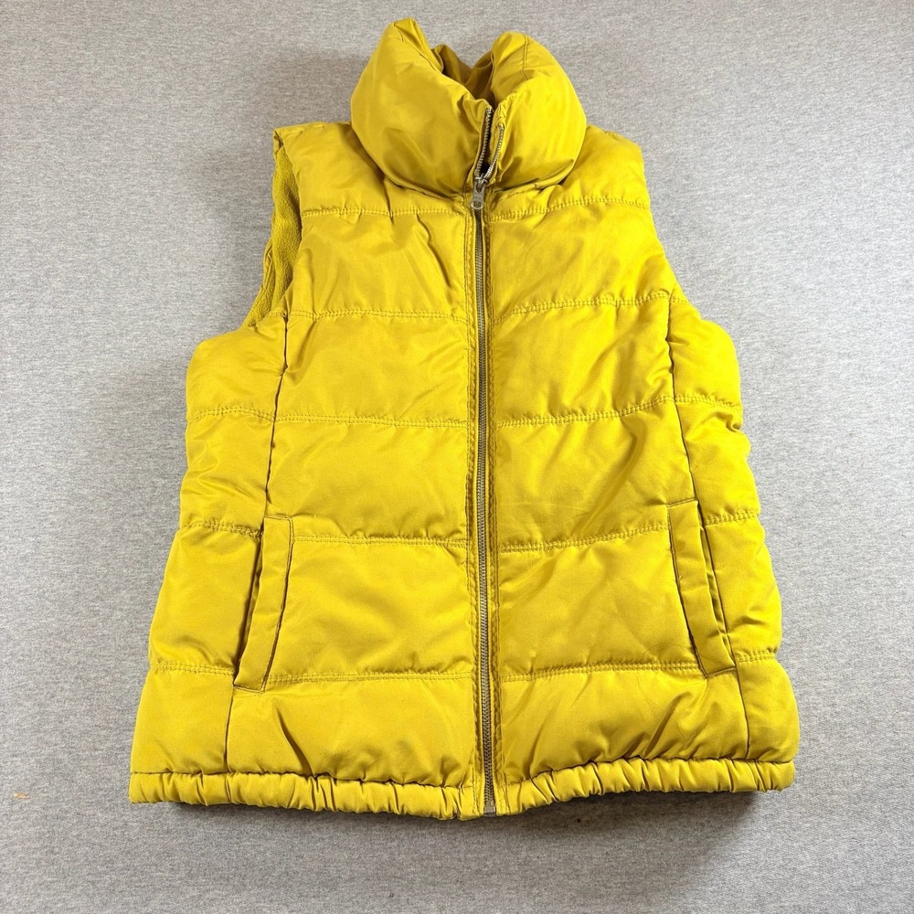 Old Navy Puffer Vest Womens XS Petite Yellow Fleece Lined Full Zip Sleeveless